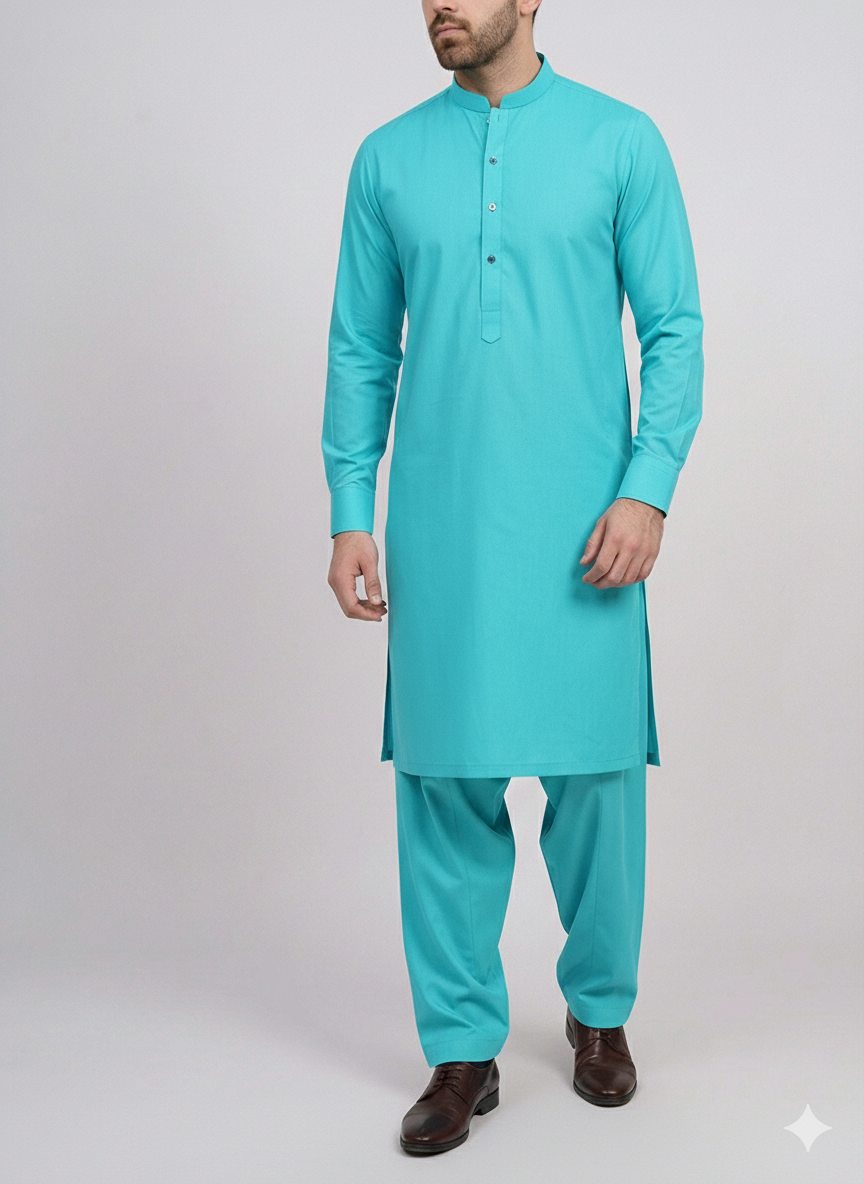 Men’s Unstitched Cotton Suit – Sea Green
