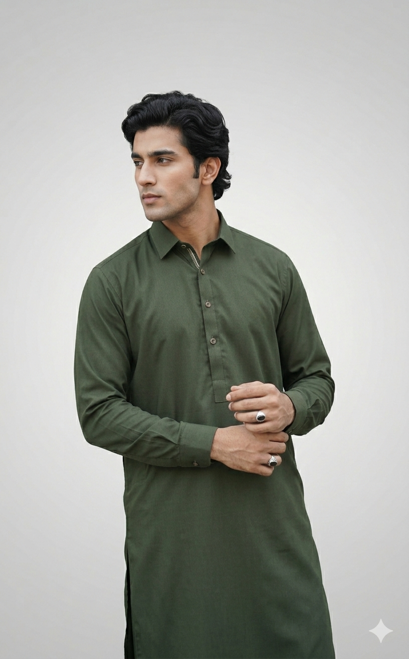 Men’s Unstitched Wash & Wear Suit – Olive Green
