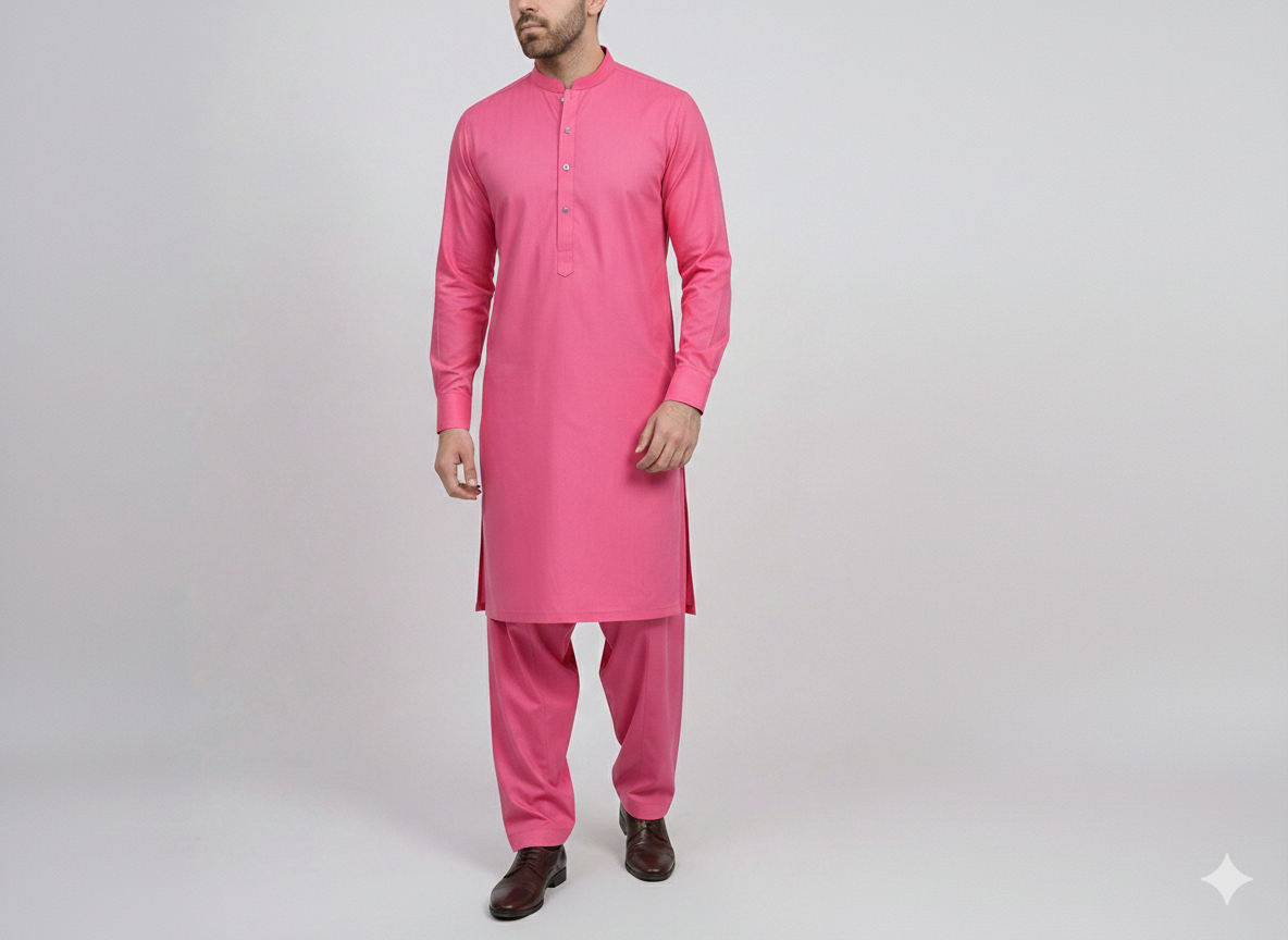 Men’s Cotton Unstitched Suit – Rose Pink