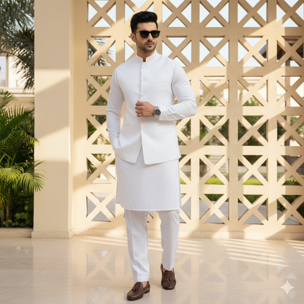 ARUJ White Diamond Premium Cotton Suit (With Box)