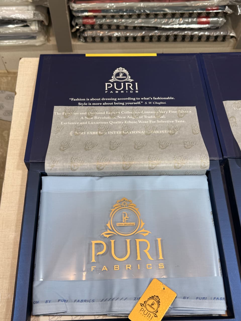 Puri Fabrics Cotton Suit With Box  (Blue)