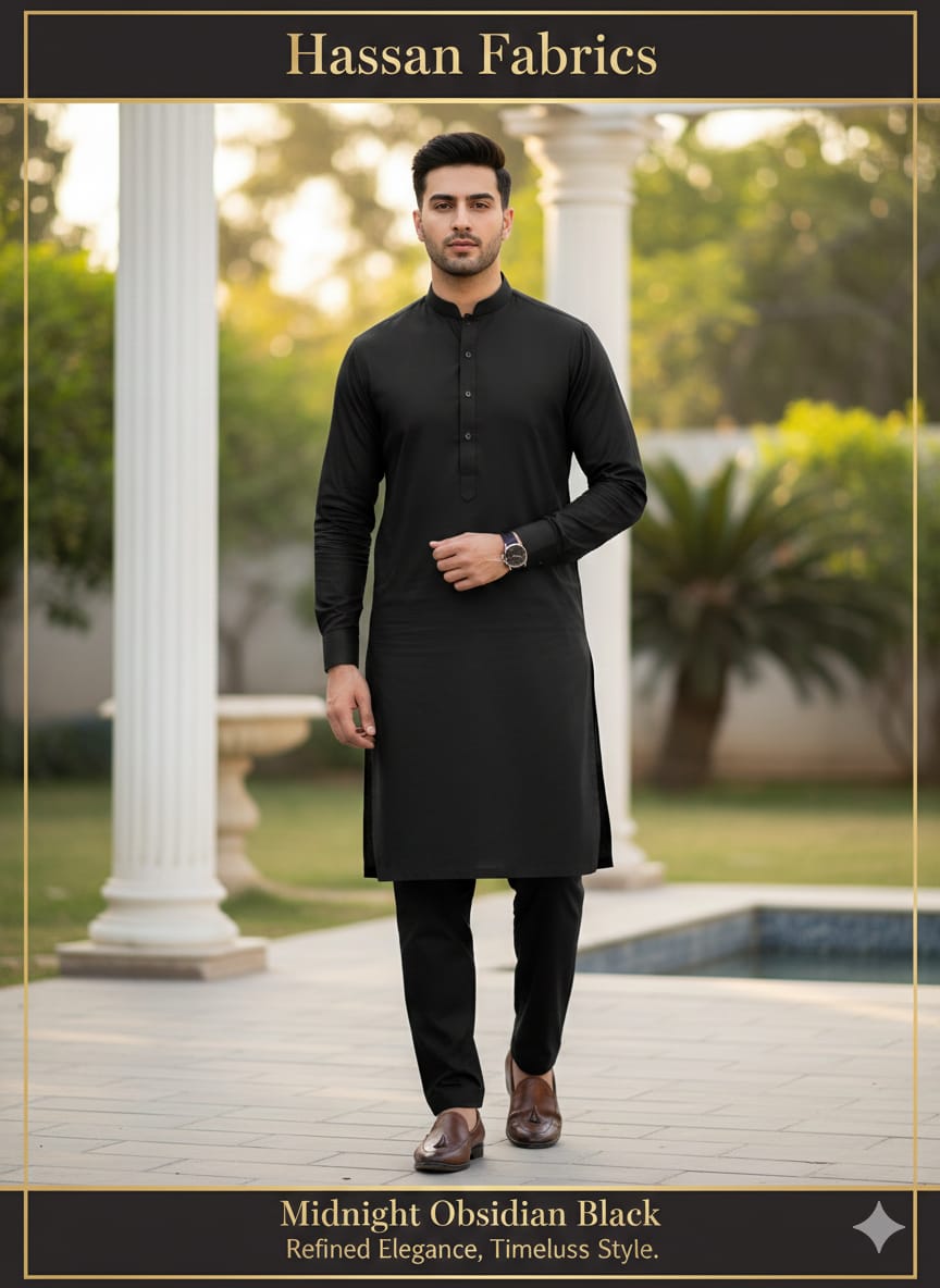 ARUJ Jet Black Premium Cotton Suit (With Box)