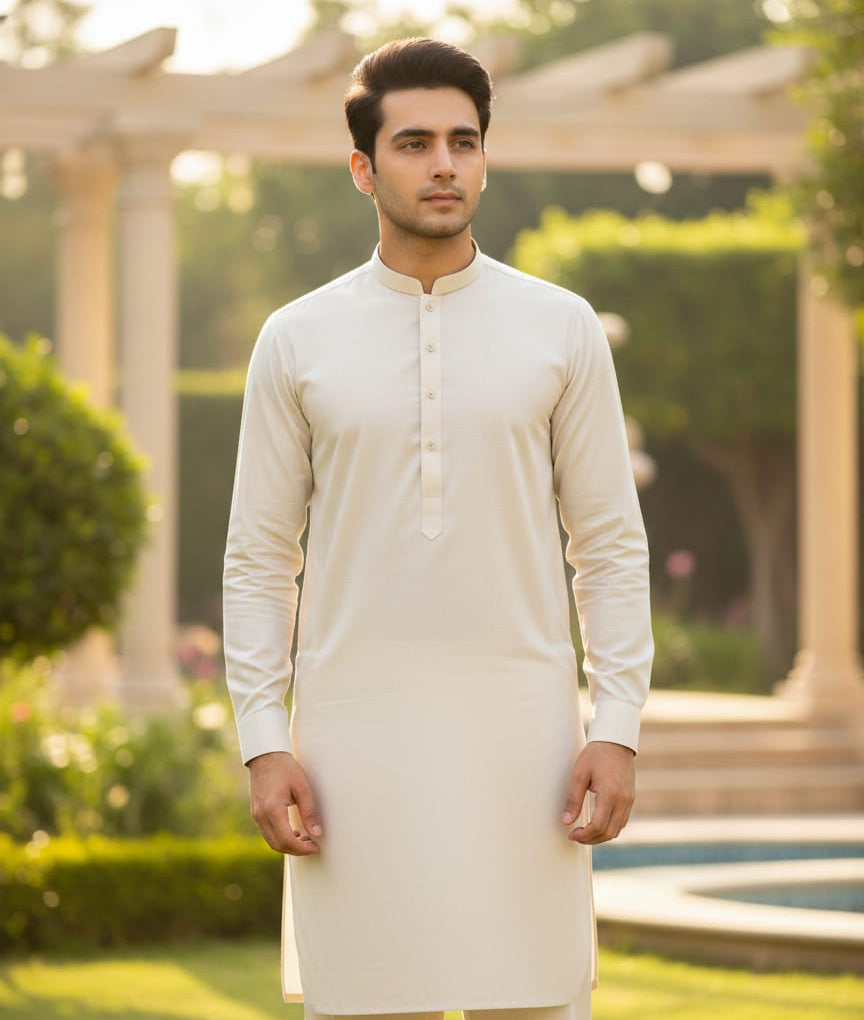 Men’s Cotton Unstitched Suit – Cream